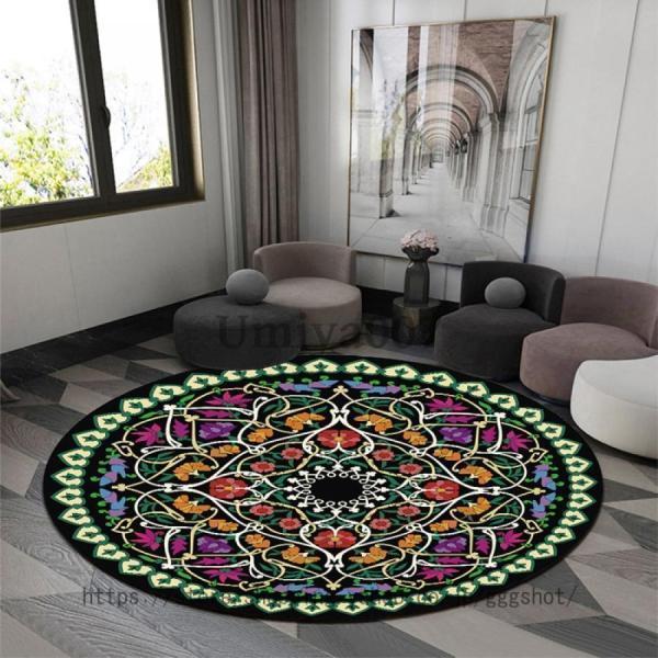 ラグ ラグマット 円形 丸いラグ 北欧 円型 モロッコ 柄 洗濯機で洗える チェアマット 丸洗える すべり..