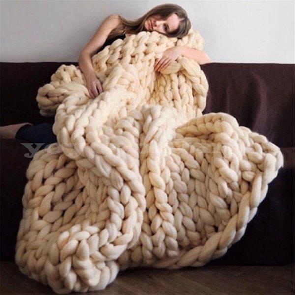 チャンキーニットブランケット超極太チャンキーブランケット毛糸ひざ掛けローゲージニットベッドカバー..