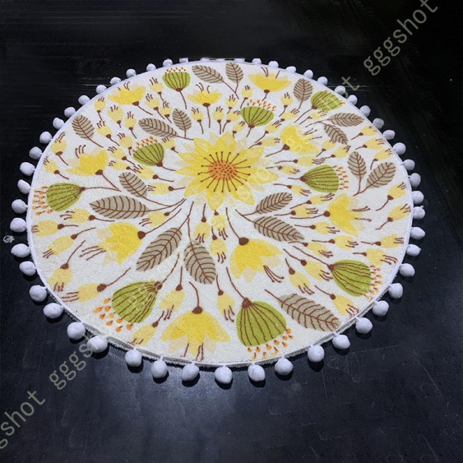 円形 ラグ 洗える チェアマット 滑り止め ラグマット かわいい 花柄 ホットカーペット対応 四季通用 絨..