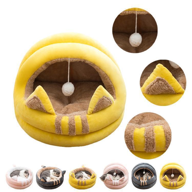 ペットハウス ペットベッド 犬 猫 冬 暖かい 猫ベッド 寝具 ドットハウス 寒さ対策 ふわふわ 冬用 猫型..
