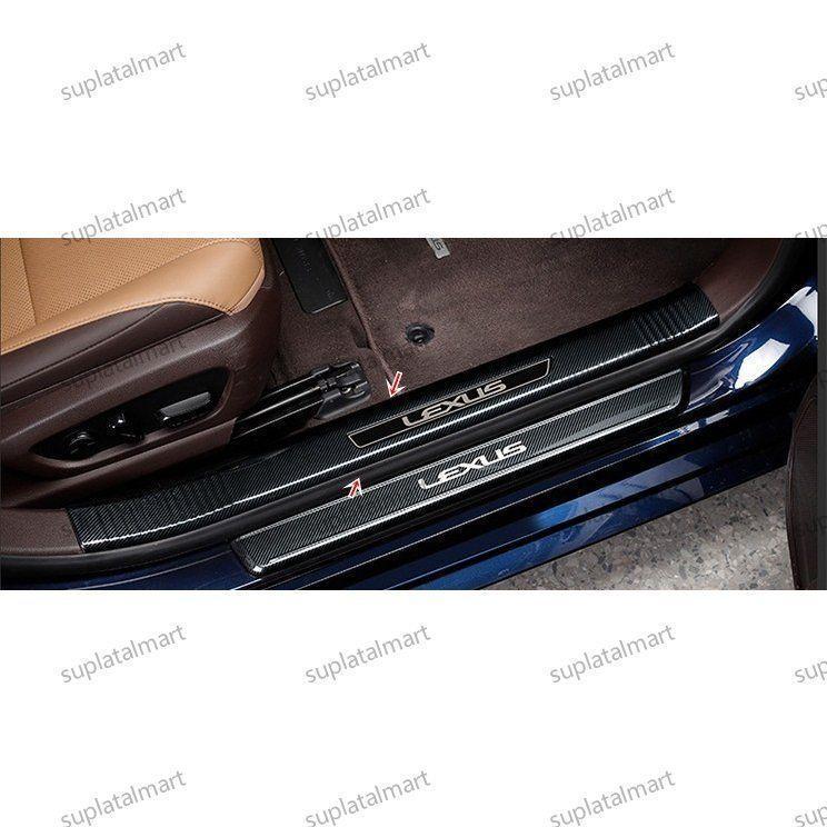 高品格LEXUSレクサスES300hステンレス　ドア シル スカッフ プレート カバー プロテクター　アクセサリー　黒カーボン柄＋ブラックロゴ