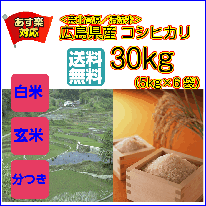 送料無料 広島県産コシヒカリ 30kg 5kg×6緑袋芸北高原コシヒカリ 30kg ...