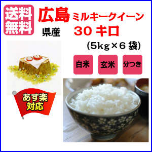 ミルキークイーン 30kg 送料無料 5kg×6 ブルー袋広島県産 棚田の自然農法米 令和3年産1等米