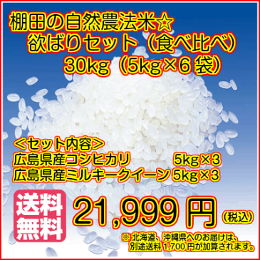 送料無料 広島県産コシヒカリ 15kgと広島県産ミルキークイーン 15kg＝ 30kgセット 玄米 欲ばりセット 令和元年産