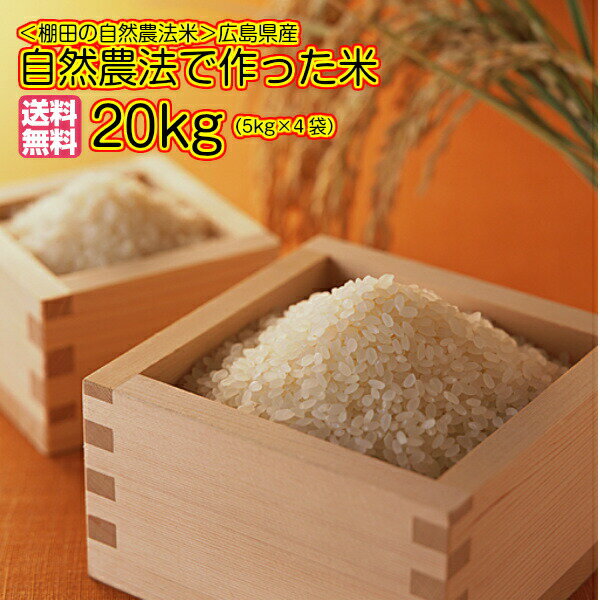 送料無料 広島県産自然農法で作った米 20kg 玄米 5kg×4 青袋令和3年産 1等米