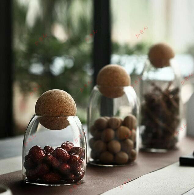 透明ガラス茶葉缶円形密封缶コルク栓貯蔵物缶ミクロ景観生態瓶ガラス茶具