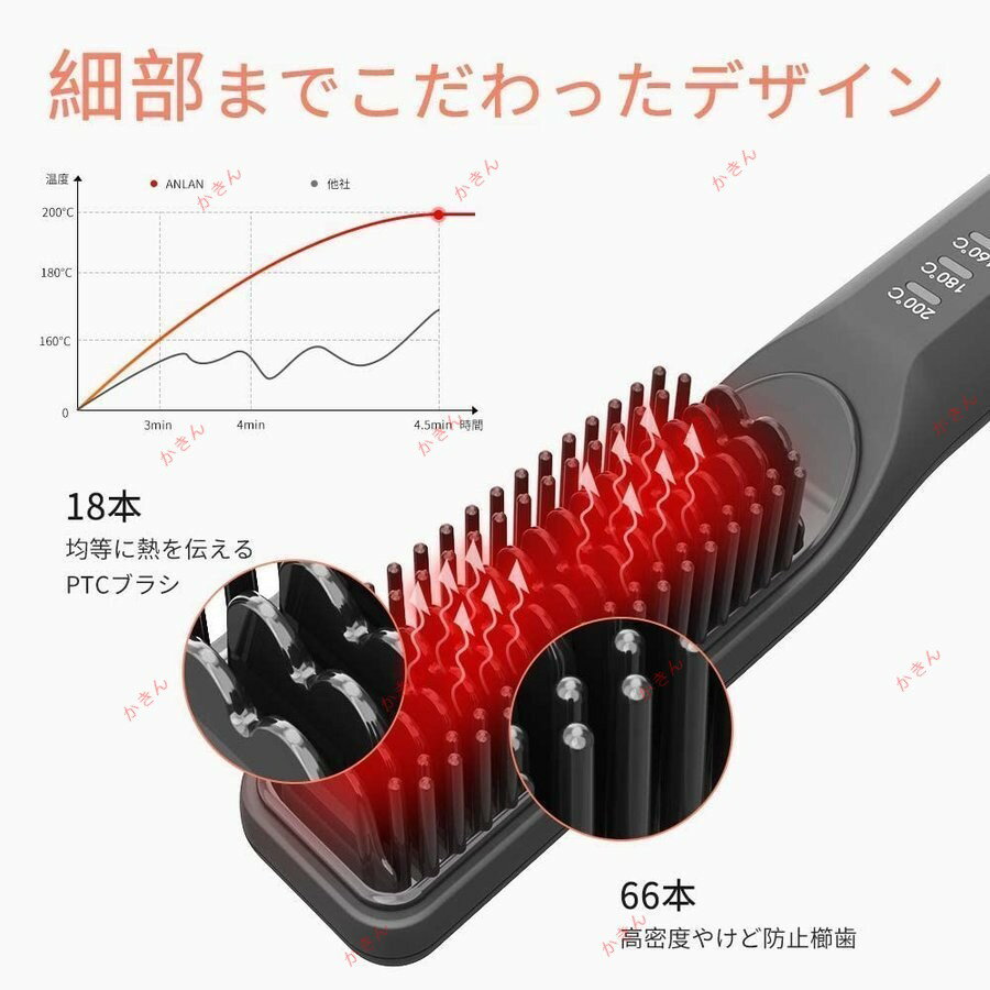 【ミニコードレス式】 ストレートヘアブラシ コードレス ヘアアイロン ストレートブラシ 温度調節 急速加熱 火傷/静電気防止