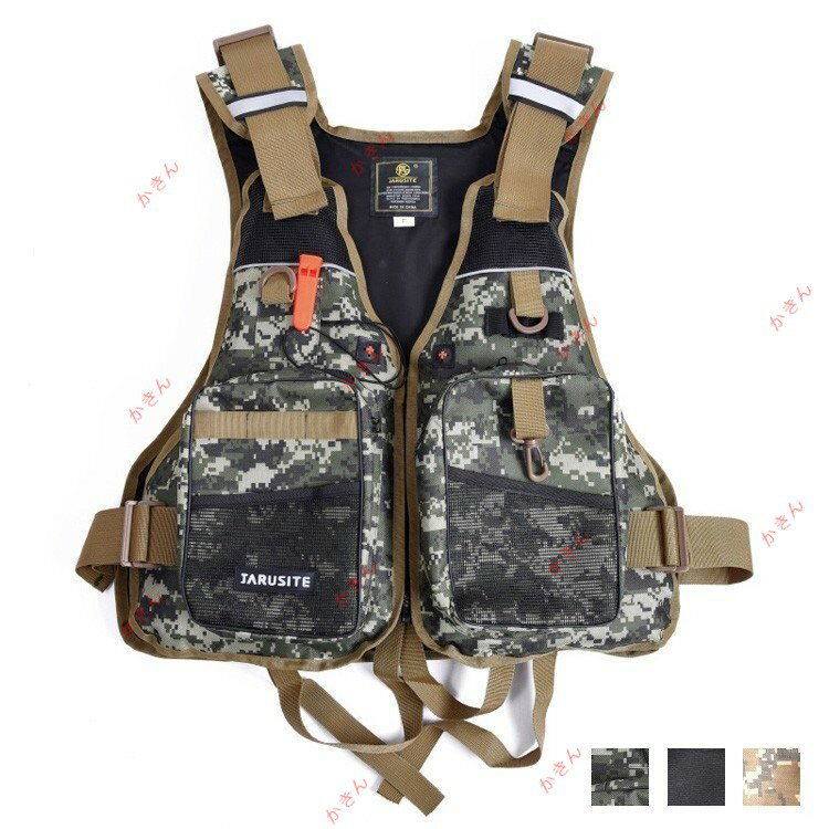 フィッシングベスト フローティングベスト 釣り用ベスト 多機能ベスト 笛付き 浮力材付き 通気性 軽量 男女兼用