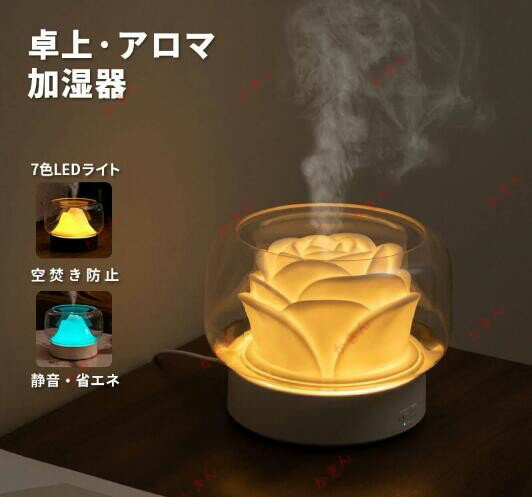 加湿器卓上アロマデスク小型超音波式上から給水7色LED搭載卓上空焼き防止静音除菌省エネ乾燥おやすみモ..