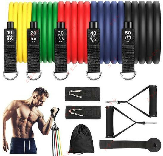 トレーニングチューブ 筋トレ チューブ ゴム チューブトレーニング 強度別5本セット 天然ラテックス製 ..