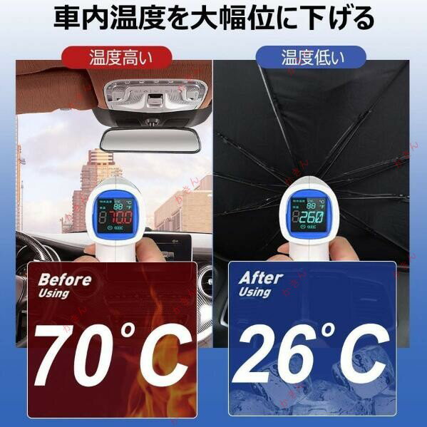 車用 サンシェード 軽自動車 日よけ サンシェード 折りたたみ傘仕様 取り付き簡単 収納便利 遮光 遮熱 カーフロントガラスカバー プライバシー保護 UV