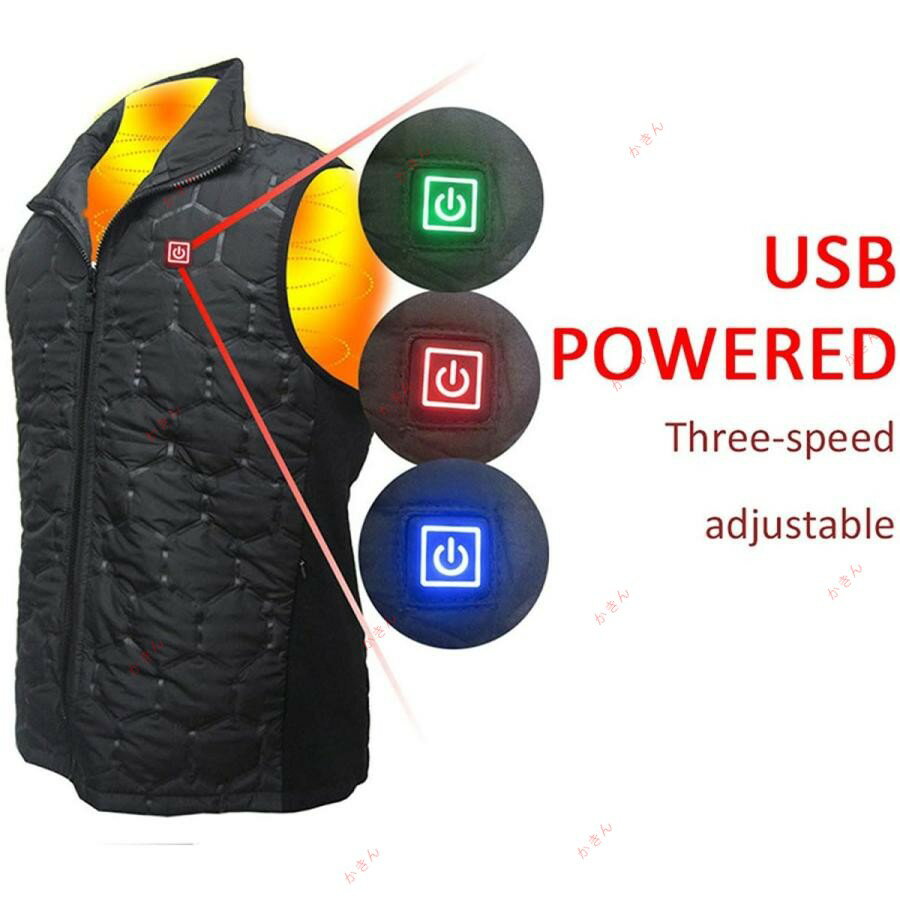 加熱ベスト 電気加熱ベスト電気ベスト 暖房ベスト 冬ベスト 冬の電気加熱ベスト カーボンファイバー5V USB充電加熱ベスト防水3速定温電気加熱