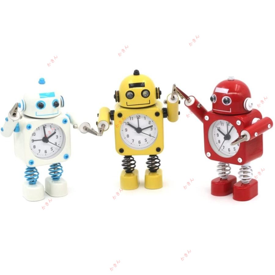 非カチカチ ロボット 目覚まし時計 ロボット目覚まし時計 ステンレス メタル - ウェイクアップクロック 点滅 アイライト と ハンドクリップ付き