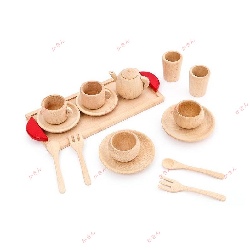 おままごと キッチンセット お茶セット 茶器 木製 茶道具 お茶碗 トレー スプーン ホーク 16点セット 知育おもちゃ 子供の日 入園祝い プレゼント ギフト 2