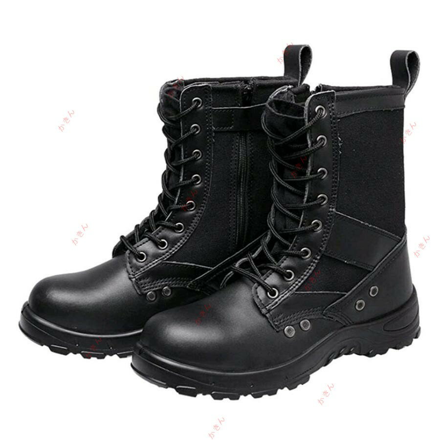 ミリタリーブーツ 安全靴 半長靴 メンズ 編み上げ 本革 つまさき保護 鋼芯 先芯入り 8ホール サイドジ..
