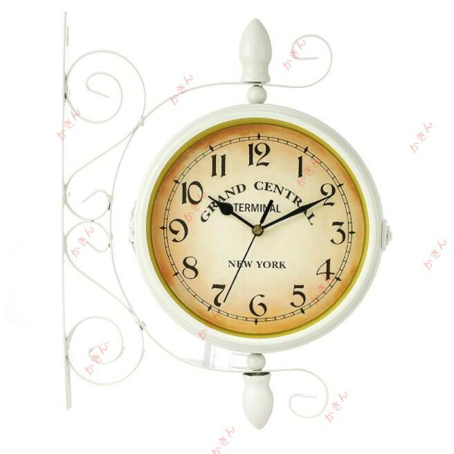 壁掛け時計 両面吊り時計 サイレントニードルクォーツ壁時計 装飾時計 レトロ ヨーロッパ 防水 リビン..