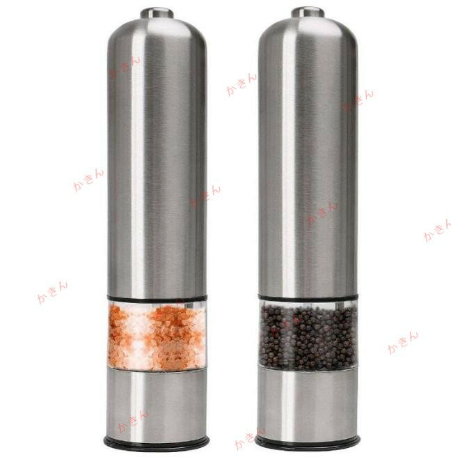 電動ペッパーミル ソルトミル 2個セット 胡椒 花椒 岩塩 ペッパー スパイス岩塩 挽ける ステンレス 粗..