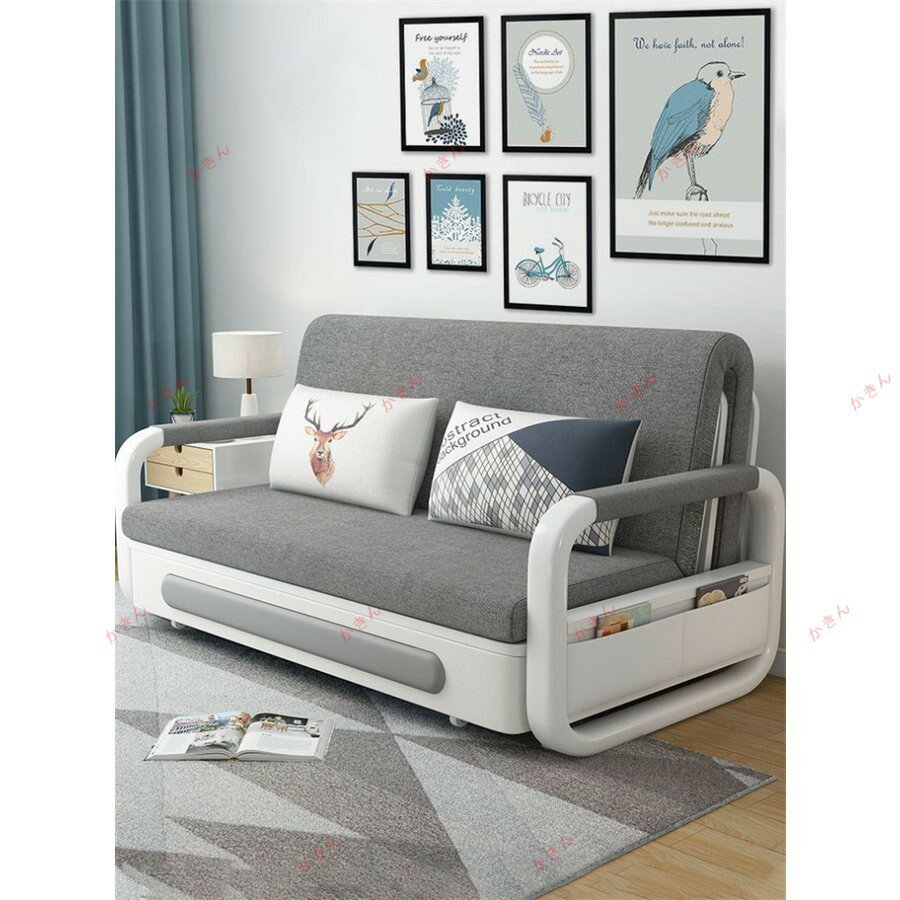 多機能耐久便利実用　折りたたみベッド 収納ケース付き ソファーベッド ダブルベッド 洗える布地綿麻 ..