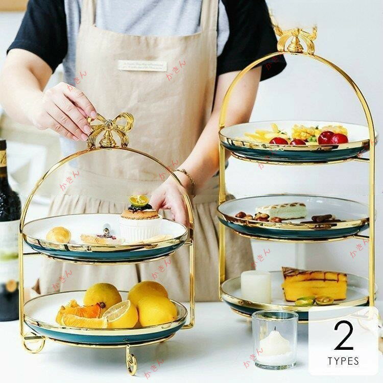 食器 キッチン雑貨 カトラリー お皿 プレート ギフト プレゼント ティースタンド ラウンド リボン 2段 ..