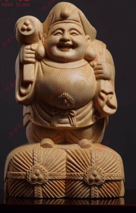 檜木彫り大黒天仏門護法神16cm 七福神 財神 置物