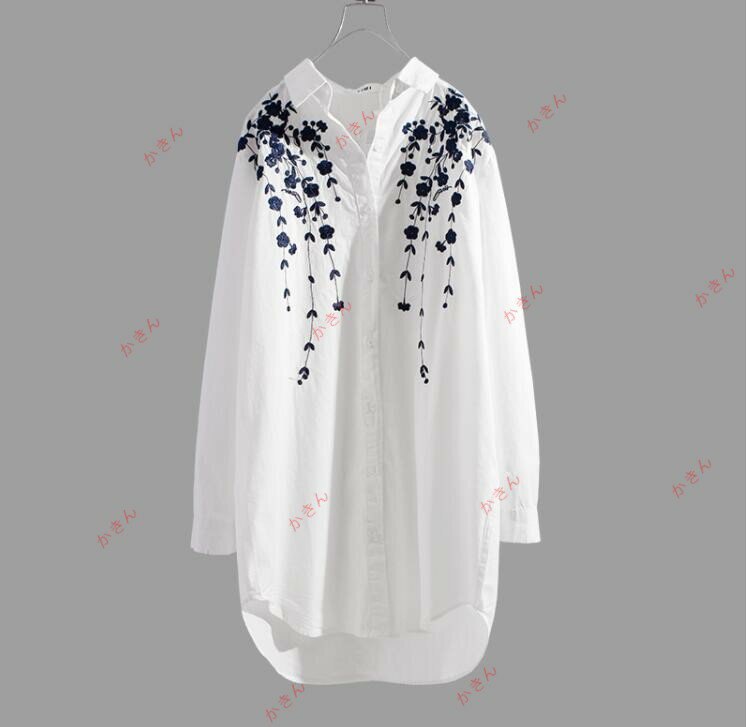 着心地のいい 春夏新品*上質！ 綿 お花刺繍入り *超可愛い着痩せ 着心地良い シャツ チュニック