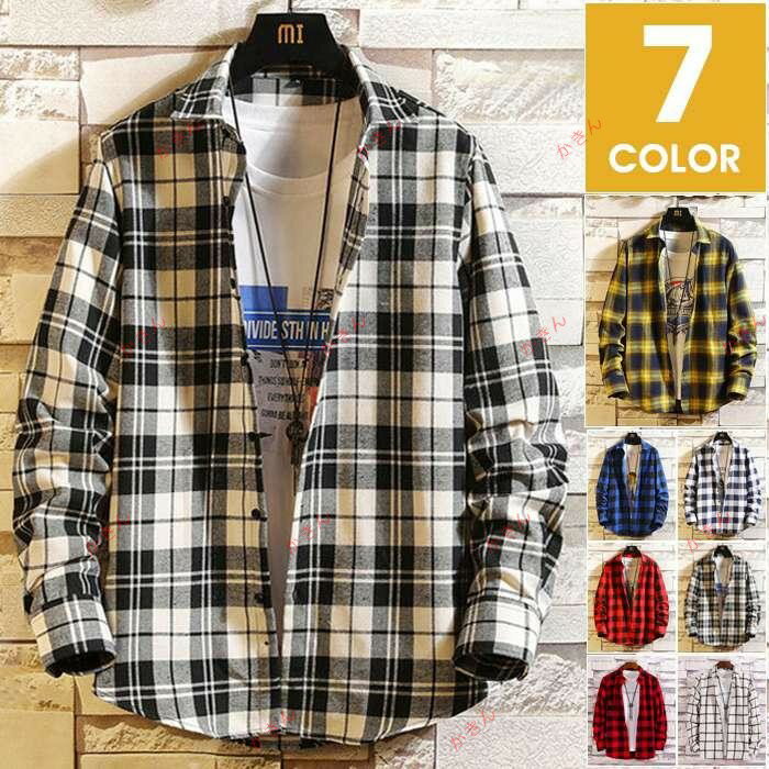 チェックシャツ 開襟シャツ カジュアルシャツ メンズ ネルシャツ チェック柄 長袖シャツ 服 お洒落 リ..