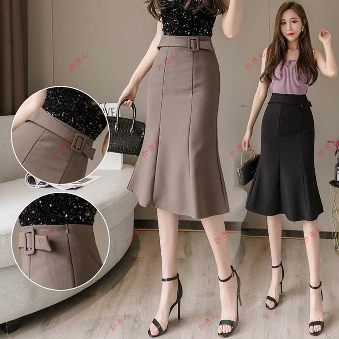 サイドベルトフィッシュテールスカート ボトムス スカート フィッシュテール レディース マーメードスカート サイドベルト きれいめ