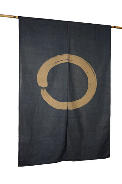 暖簾（のれん）手織り木綿［丈150cm］藍下柿渋染め【昔ながらの円相】日本製 手染め