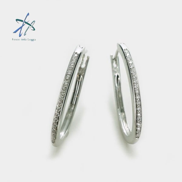 フォスコ K18 ホワイトゴールド ダイヤモンド フープピアス イタリア製ピアス フープ ダイアモンド ゴールド k18 18k 18金 レディース ジュエリー...