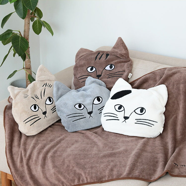 松尾ミユキ Cat Face Blanket towel 【松尾みゆき ブランケット ひざ掛け 毛布 タオルケット タオル クッション 動物 猫 ねこ ネコ キャットイラスト 刺繍 雑貨 おしゃれ かわいい ギフト 誕生日プレゼント 母の日 女性 子供 車 冷房 防寒 3way 収納付】のサムネイル