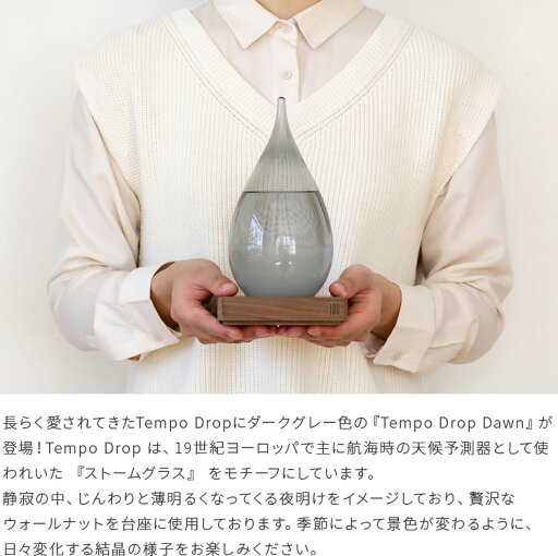 ストームグラス Tempo Drop Dawn【ダークグレー 100percent しずく型 天気予報 オブジェ 飾り 結晶 北欧 インテリア おしゃれ 男性 女性 贈り物 雑貨 ガラス 結婚祝い ギフト おもしろ雑貨 誕生日プレゼント 母の日 プレゼント 女友達 】