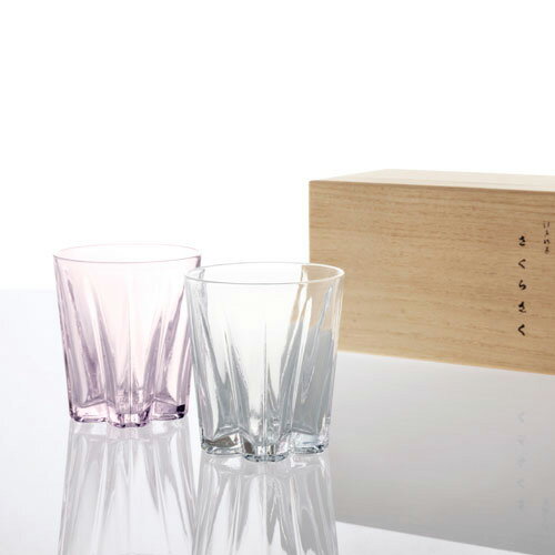 SAKURASAKU glass ペア 【桐箱入り SAKURASAKU SAKEglass［サクラサクサケグラス］ペアセット【グラス 日本製 ぐいのみ 日本酒 ペア セット キッチン 食器 桜 サクラ 木箱 おしゃれ デザイン ギフト 男性 女性 結婚祝い プレゼント 誕生日 クリスマス クリスマスプレゼント】