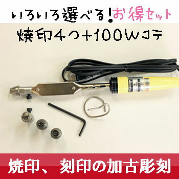 焼きごて 焼印 4つと100W電気コテ1つのセット やきごて 焼き印 オリジナル お菓子母 誕生日 父 お菓子作り 2