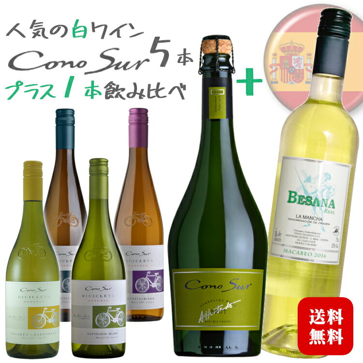 ◆送料無料(一部地域を除く)◆コノスル 人気の白ワイン5本と＋1本飲み比べセット 750ml×6本 / チリ Cono Sur スペイン vinoscoloman 〔1ケース〕