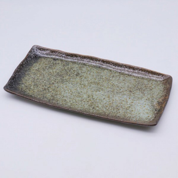 美濃焼 黒油滴白吹 ほっけ皿 (長角皿) 33.8x17.5x2.6cm