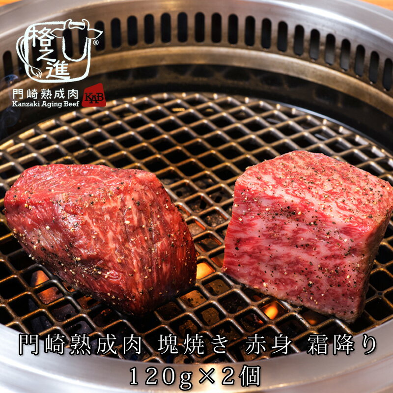 熟成肉 焼肉 セット 和牛 国産 黒毛和牛 ステーキ ギフト 送料無料 格之進 門崎 塊焼き 塊肉 （ 赤身&霜降り ：120g×2個）