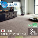 カーペット ラグ 日本 抗菌 消臭 清潔 オーダー 撥水 抗アレル物質 ダニ対策 無地 ベージュ 江戸間 3畳 約176×261cm(3)