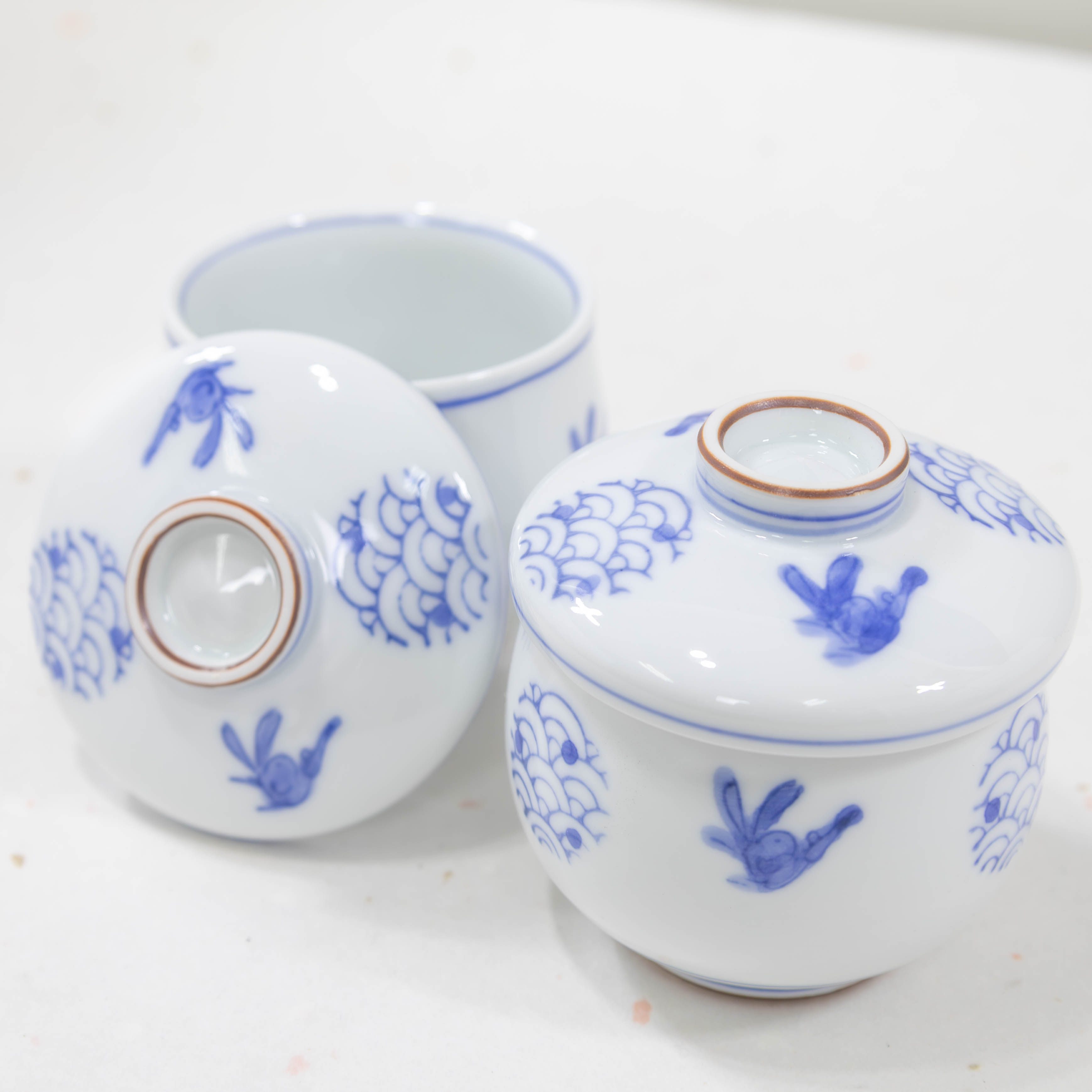 ＼ 波佐見焼 ／ 【 光玉陶苑 】 茶碗蒸し 食器 蒸し椀 むし椀 波うさぎ プリン 蓋物 かわいい おしゃれ 和 モダン セット 日本製 国産 業務用 飲食店 飲食 割烹 波佐見 はさみ焼き はさみやき 有田焼 有田 焼