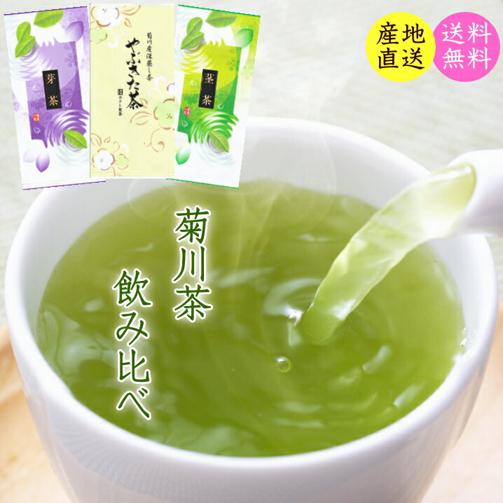 【新茶発送できます】【406円お得】お茶 菊川茶飲み比べセット やぶきた茶＋特上くき茶＋つぶつぶ芽茶 2024年産 【深蒸し茶用急須をお使いください】新茶 日本茶 緑茶 煎茶 深蒸し茶【送料無料】