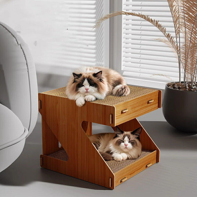 天然シザル製 二層式スタンド爪とぎ＆猫ハウス 多頭飼い対応/高耐久・無屑脱落 夏の熱さ対策 ソファ防止