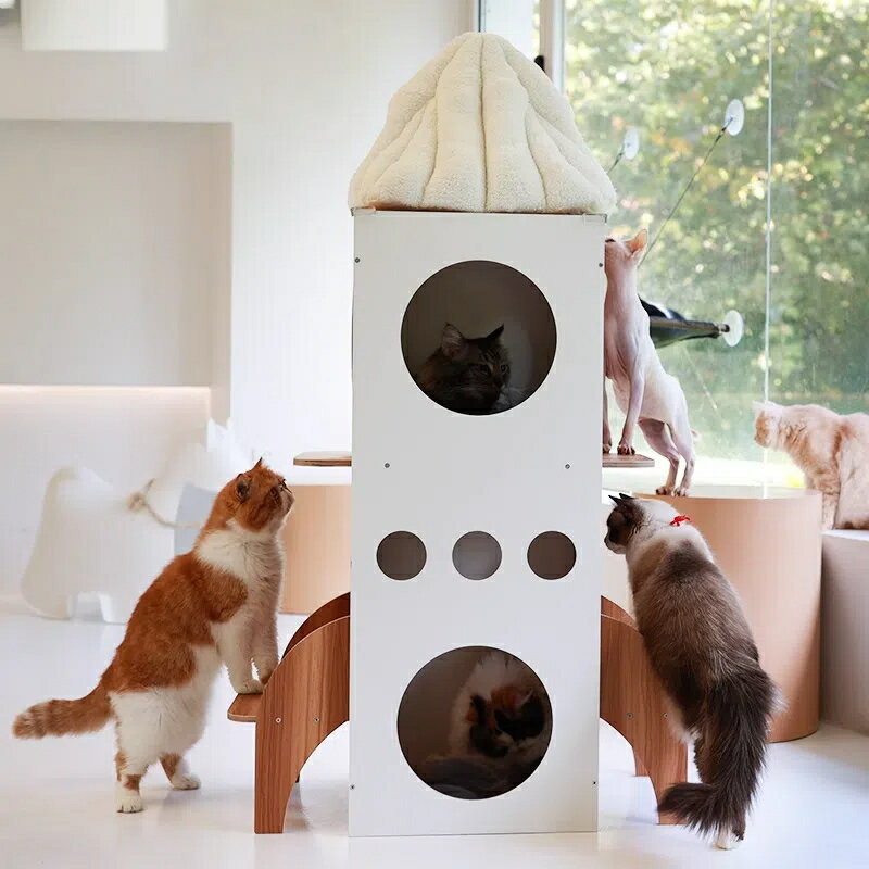 楽天BEST CHOICE【お得なクーポン有り】【宇宙基地で遊べる！】大型ロケットキャットタワー 爪研ぎ 隠れ家 遊び場 子猫も成猫も満足の多機能デザイン