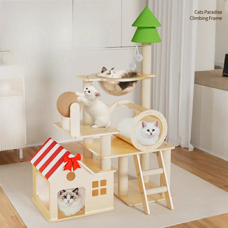 楽天BEST CHOICE【お得なクーポン有り】【多機能・省スペース】キャットタワー 一体型猫ハウス＆ランニングマシン付き 猫トンネル・ジャンプ台・透明ドーム搭載 オールシーズン対応 高耐久 猫用ヴィラ 楽天市場