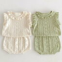 送料無料 ベビー服 ニット製 上下セット 夏服 ノースリーブ タンクトップ式 セットアップ 無地 パジャマ ルームウエア ベビー 赤ちゃん 子供 夏用 涼しい ...