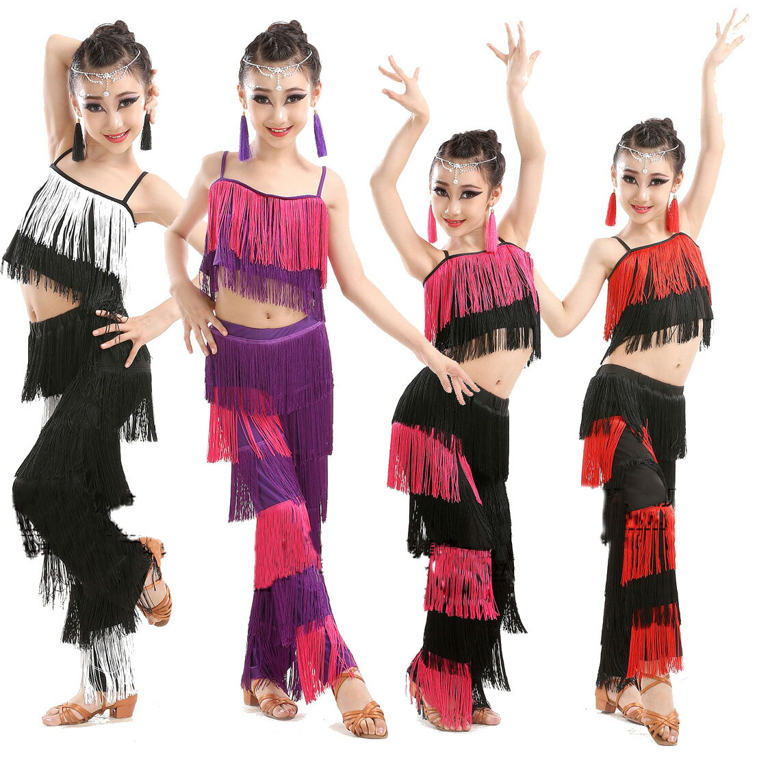 送料無料 ダンス 衣装 ヒップホップ レッスン着 フリンジ セット ラテンダンス ダンスウェア ジャズダンス レディース キッズ 女の子 ベリーダンス 110...