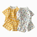 送料無料 ベビー服 半袖セット イエロー ハート柄 チェック柄 セットアップ 上下セット パジャマ ベビーパジャマ 半袖 薄手 夏用 ベビー 赤ちゃん 新生児 お出かけ 柔らかい 綿 着替簡単 0-12ヶ月 楽天海外通販