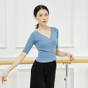 送料無料 ダンス衣装 トップス レディース 半袖 無地 バレエ ジャズ 練習レッスンウエア ストレッチ Tシャツ ブラウス リボン 練習着 古典舞踊 バレエウエ...