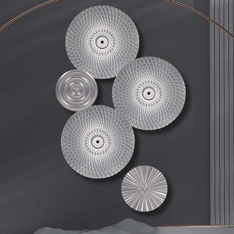 送料無料 アイアン 壁飾り 5点セット 円盤 組み合わせ ウォールアート シルバー インテリア 壁掛け ウォールデコレーション アートパネル アートフレーム おしゃれ モダン ウォールデコ アイアンの壁飾り シルエット 楽天海外通販