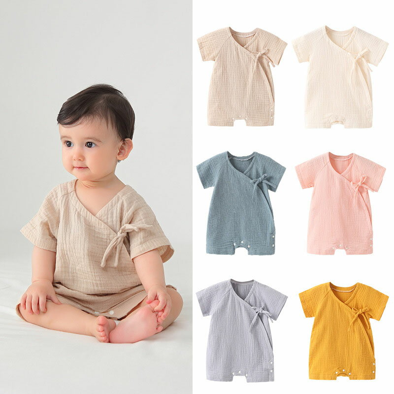 楽天KALAVIKA送料無料 ベビー服 ロンパース ガーゼ綿100％ 赤ちゃん カバーオール 短袖 女の子 男の子 夏服 通気 肌着 前開き 出産祝い 新生児 幼児 プレゼント ギフト 記念写真撮影 初節句 お食い初め 宮参り お盆祭り 可愛い 楽天海外通販
