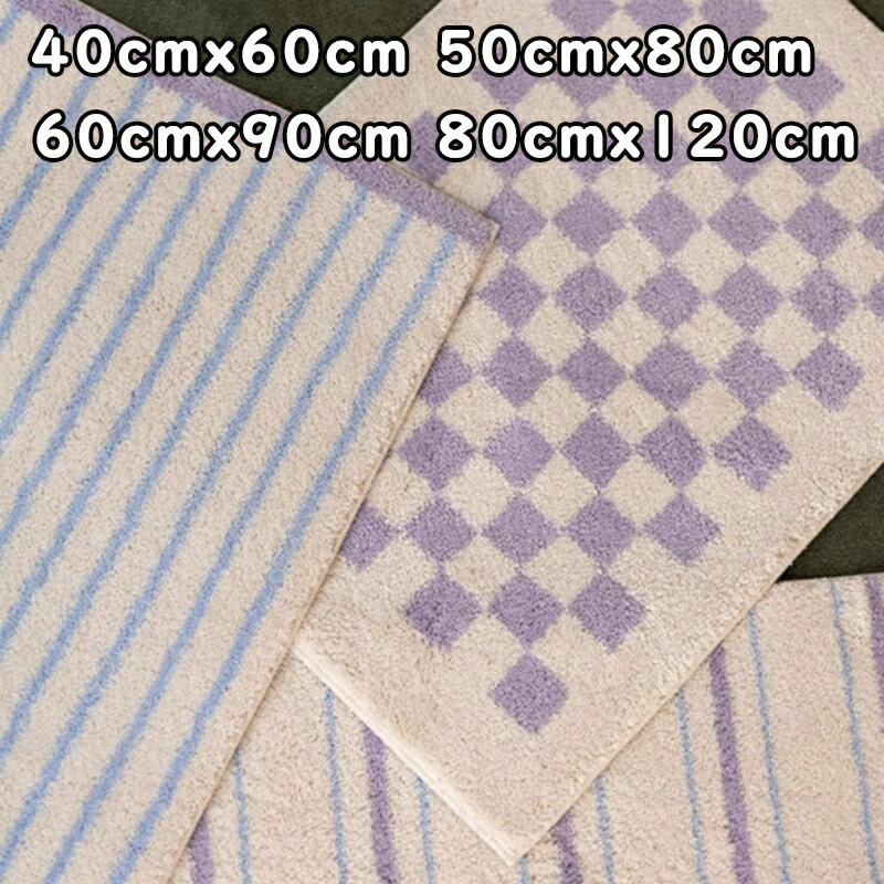 送料無料 バスマット 吸水マット 浴室用 トイレマット 洗面所マット ラグ ラグマット 角形 チェック ストライプ 韓国風 かわいい 滑り止め付 防ダニ 抗菌 冷房対応 床暖房対応 楽天海外通販