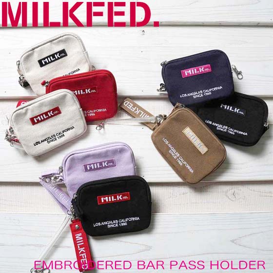 MILKFED. ミルクフェド ポーチ 小銭入れ EMBROIDERED BAR PASS HOLDER レディース 通学 通勤 パスケース 定期 ICカード 103213054012